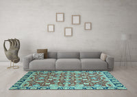 Machine Washable Oriental Light Blue Modern Rug, wshabs2722lblu