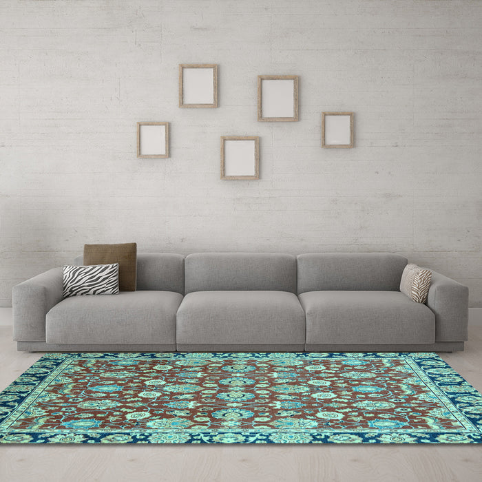 Machine Washable Oriental Light Blue Modern Rug in a Living Room, wshabs2722lblu