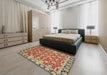 Abstract Fire Brick Red Oriental Rug in a Bedroom, abs2722