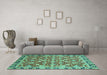 Machine Washable Oriental Turquoise Modern Area Rugs in a Living Room,, wshabs2722turq