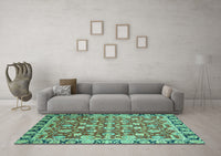 Machine Washable Oriental Turquoise Modern Rug, wshabs2722turq