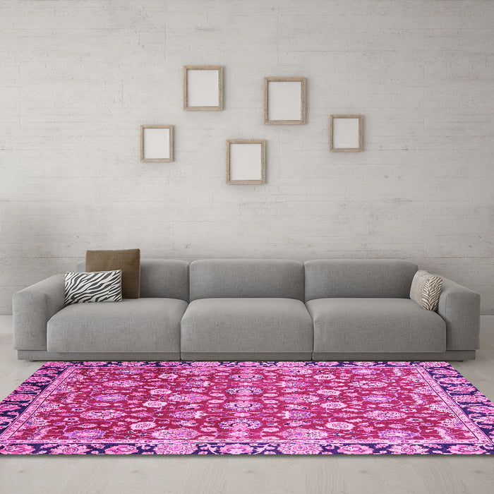 Machine Washable Oriental Pink Modern Rug in a Living Room, wshabs2722pnk