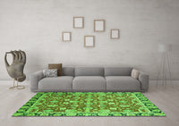 Machine Washable Oriental Green Modern Rug, wshabs2722grn