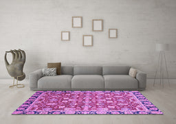 Machine Washable Oriental Purple Modern Area Rugs in a Living Room, wshabs2722pur