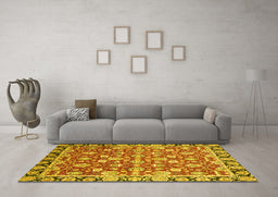 Machine Washable Oriental Yellow Modern Rug in a Living Room, wshabs2722yw