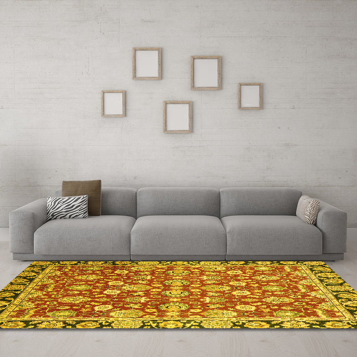 Machine Washable Oriental Yellow Modern Rug in a Living Room, wshabs2722yw