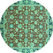 Round Machine Washable Oriental Turquoise Modern Area Rugs, wshabs2722turq