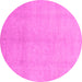 Round Machine Washable Oriental Pink Modern Rug, wshabs2723pnk