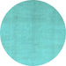 Round Machine Washable Oriental Light Blue Modern Rug, wshabs2723lblu