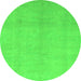 Round Machine Washable Oriental Green Modern Area Rugs, wshabs2723grn