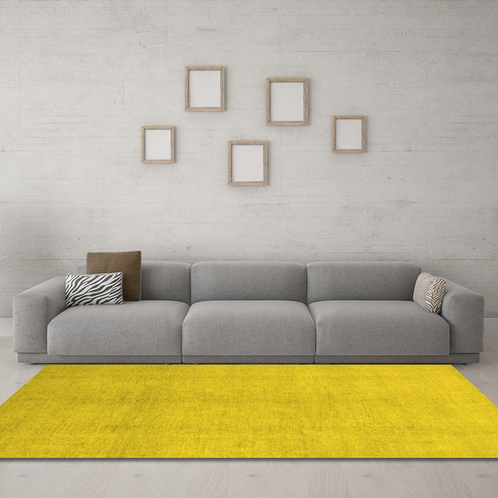 Machine Washable Oriental Yellow Modern Rug in a Living Room, wshabs2723yw