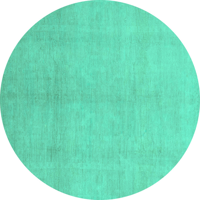 Round Machine Washable Oriental Turquoise Modern Area Rugs, wshabs2723turq