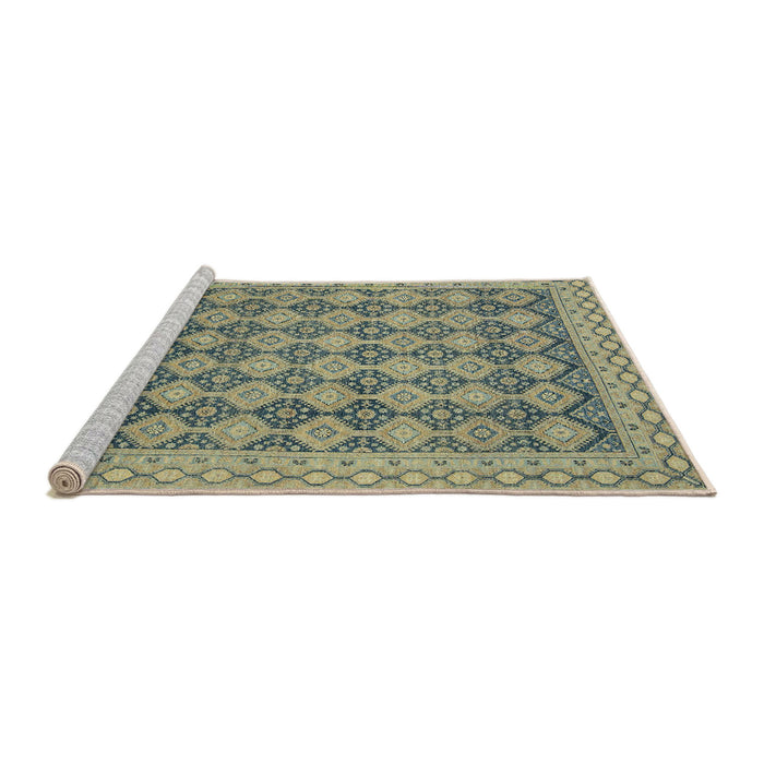 Sideview of Machine Washable Abstract Dark Khaki Green Rug, wshabs2724