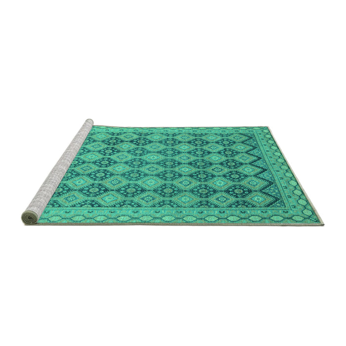 Sideview of Machine Washable Abstract Turquoise Modern Area Rugs, wshabs2724turq
