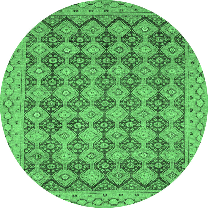 Round Abstract Emerald Green Modern Rug, abs2724emgrn