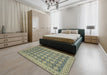 Machine Washable Abstract Dark Khaki Green Rug in a Bedroom, wshabs2724