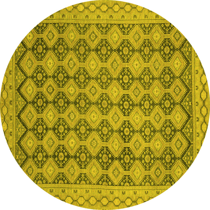 Round Abstract Yellow Modern Rug, abs2724yw