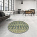 Round Machine Washable Abstract Dark Khaki Green Rug in a Office, wshabs2724