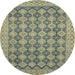 Round Machine Washable Abstract Dark Khaki Green Rug, wshabs2724