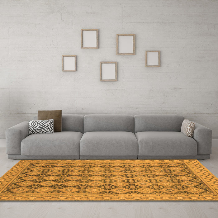 Machine Washable Abstract Orange Modern Area Rugs in a Living Room, wshabs2724org