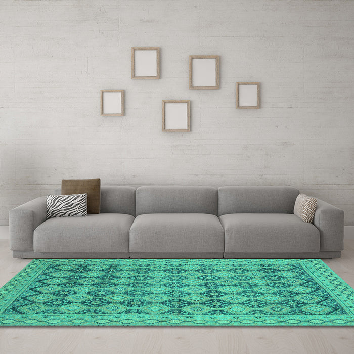Machine Washable Abstract Turquoise Modern Area Rugs in a Living Room,, wshabs2724turq