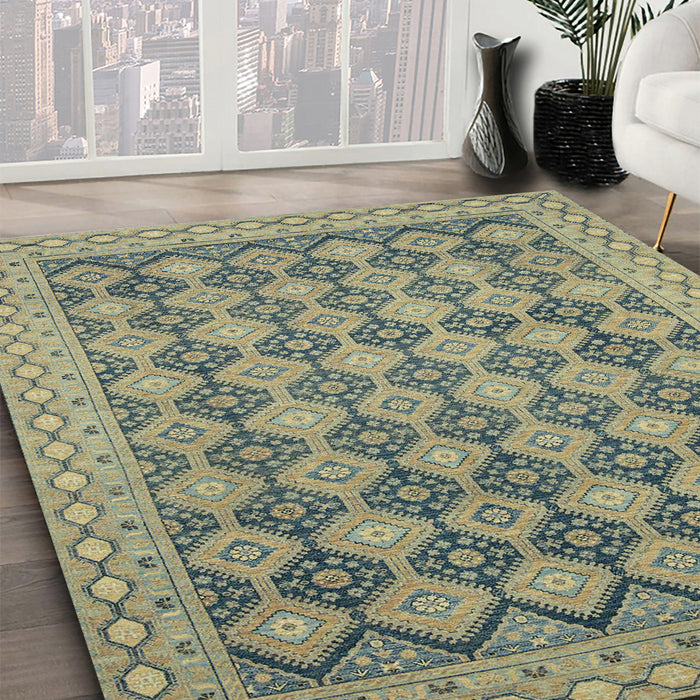 Machine Washable Abstract Dark Khaki Green Rug in a Family Room, wshabs2724