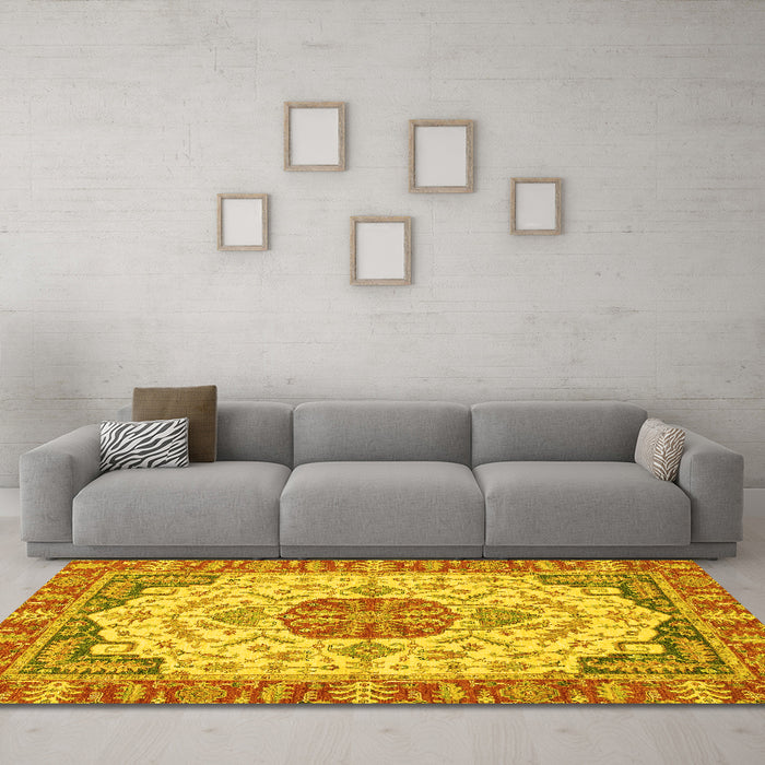 Machine Washable Abstract Yellow Modern Rug in a Living Room, wshabs2727yw