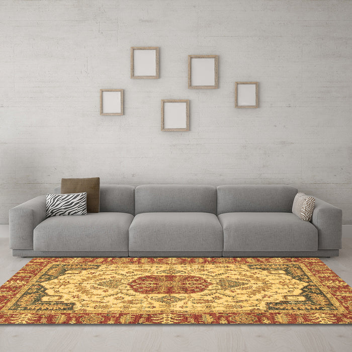 Machine Washable Abstract Brown Modern Rug in a Living Room,, wshabs2727brn