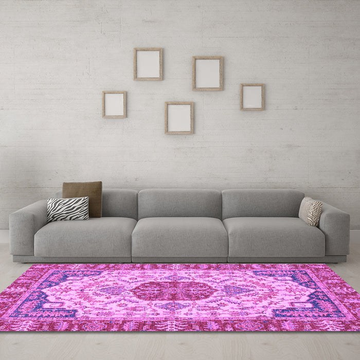Machine Washable Abstract Purple Modern Area Rugs in a Living Room, wshabs2727pur