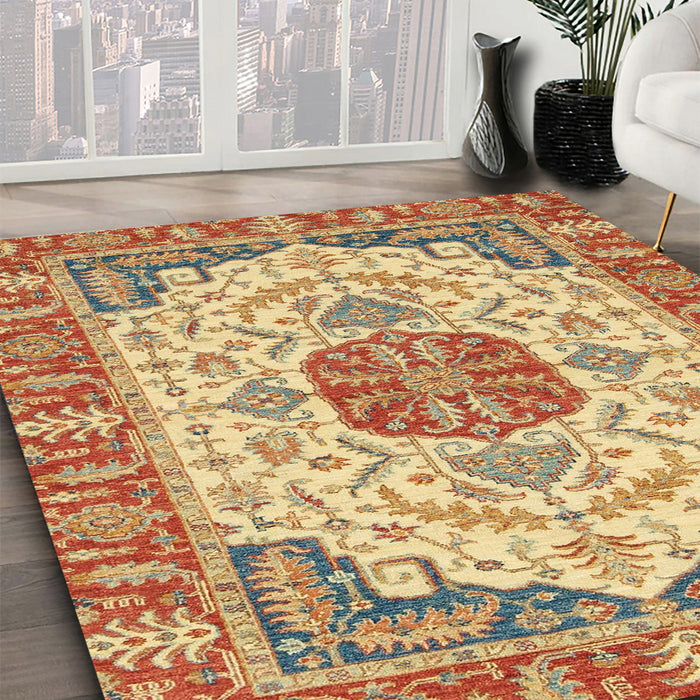 Abstract Red Modern Rug in Family Room, abs2727