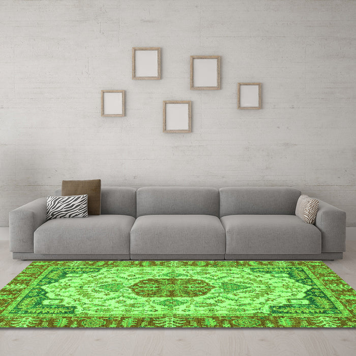 Machine Washable Abstract Green Modern Area Rugs in a Living Room,, wshabs2727grn