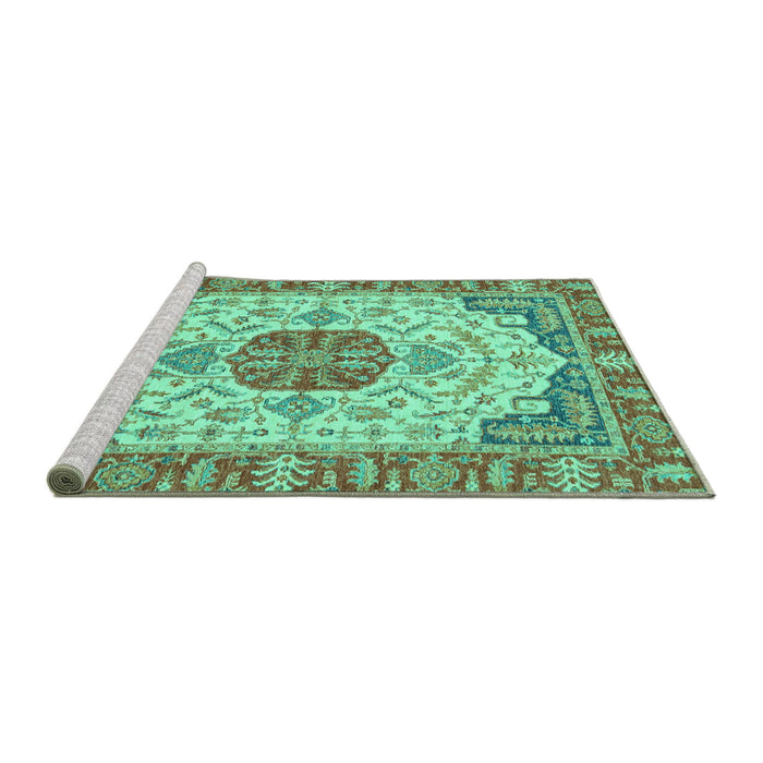 Sideview of Machine Washable Abstract Turquoise Modern Area Rugs, wshabs2727turq