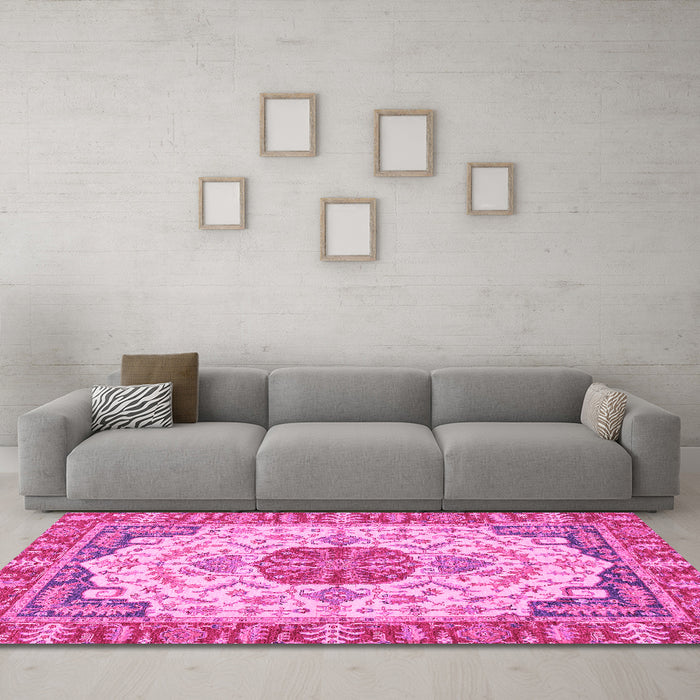 Machine Washable Abstract Pink Modern Rug in a Living Room, wshabs2727pnk