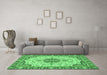 Machine Washable Abstract Emerald Green Modern Area Rugs in a Living Room,, wshabs2727emgrn