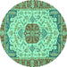 Round Abstract Turquoise Modern Rug, abs2727turq