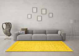 Machine Washable Oriental Yellow Traditional Rug in a Living Room, wshabs2728yw