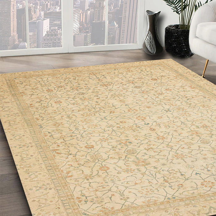 Abstract Brown Gold Oriental Rug in Family Room, abs2728