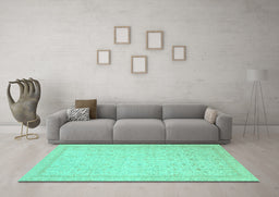 Machine Washable Oriental Turquoise Traditional Area Rugs in a Living Room,, wshabs2728turq