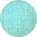 Round Oriental Light Blue Traditional Rug, abs2728lblu