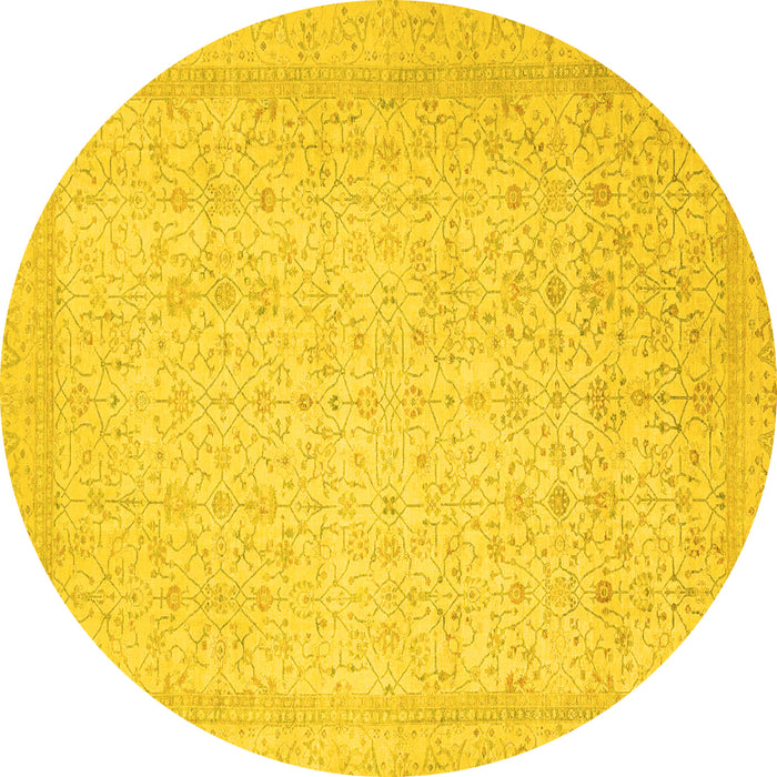 Round Machine Washable Oriental Yellow Traditional Rug, wshabs2728yw