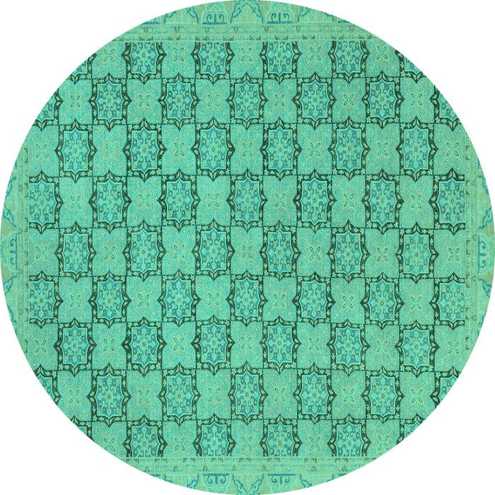 Round Machine Washable Abstract Turquoise Modern Area Rugs, wshabs2729turq