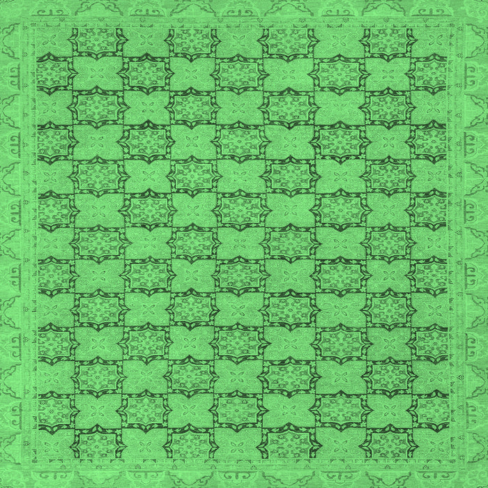 Square Machine Washable Abstract Emerald Green Modern Area Rugs, wshabs2729emgrn