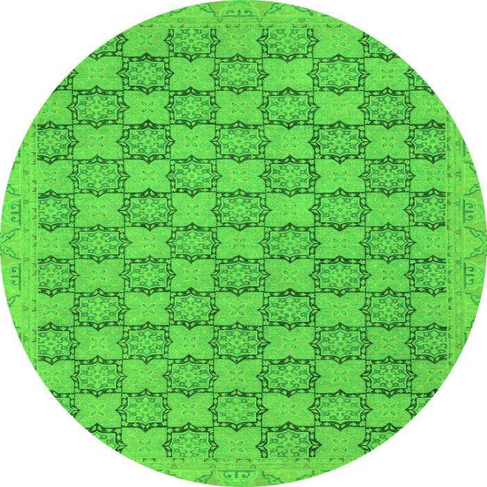 Round Machine Washable Abstract Green Modern Area Rugs, wshabs2729grn