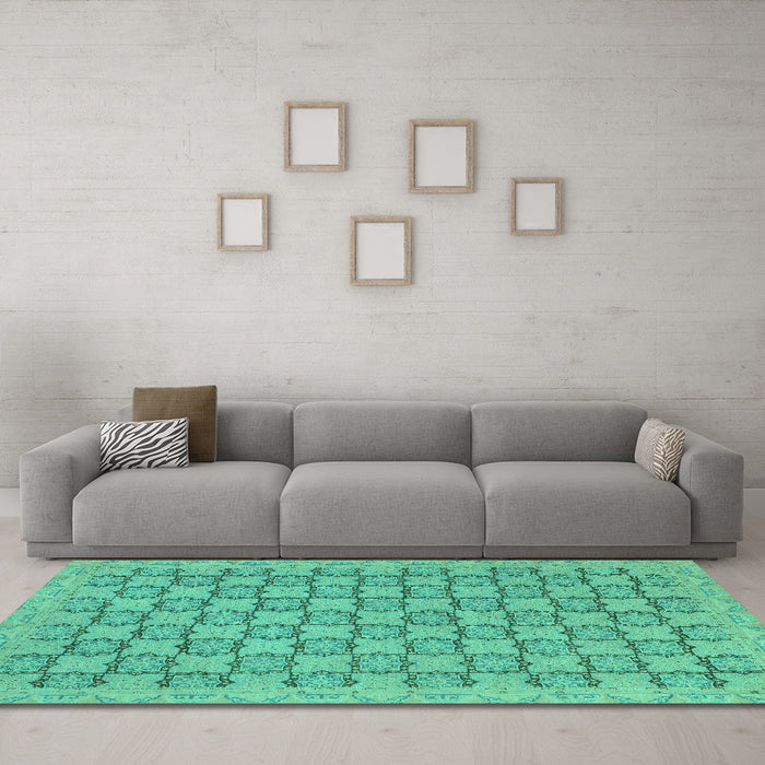 Machine Washable Abstract Turquoise Modern Area Rugs in a Living Room,, wshabs2729turq