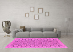 Machine Washable Abstract Pink Modern Rug in a Living Room, wshabs2729pnk