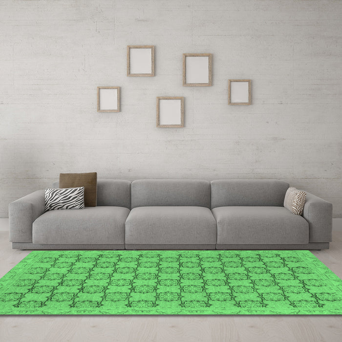 Machine Washable Abstract Emerald Green Modern Area Rugs in a Living Room,, wshabs2729emgrn