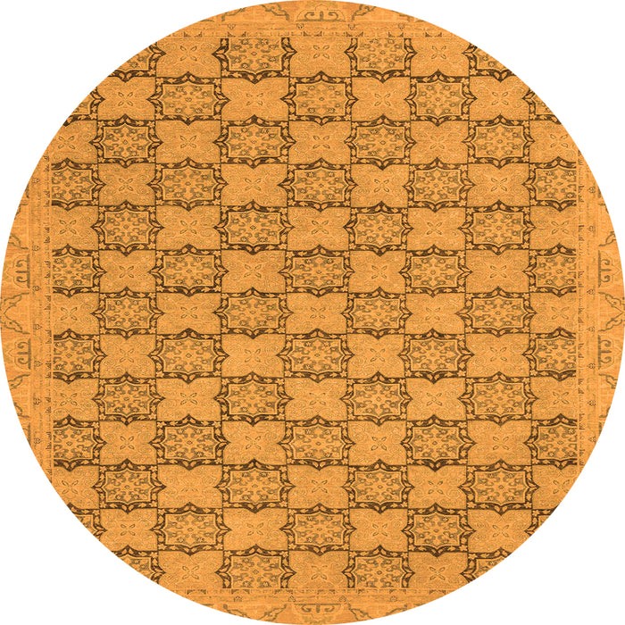 Round Machine Washable Abstract Orange Modern Area Rugs, wshabs2729org