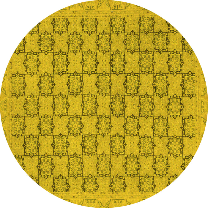 Round Machine Washable Abstract Yellow Modern Rug, wshabs2729yw