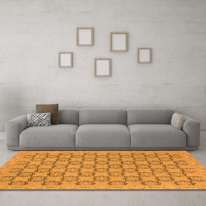 Machine Washable Abstract Orange Modern Area Rugs in a Living Room, wshabs2729org