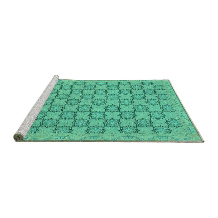 Sideview of Machine Washable Abstract Turquoise Modern Area Rugs, wshabs2729turq